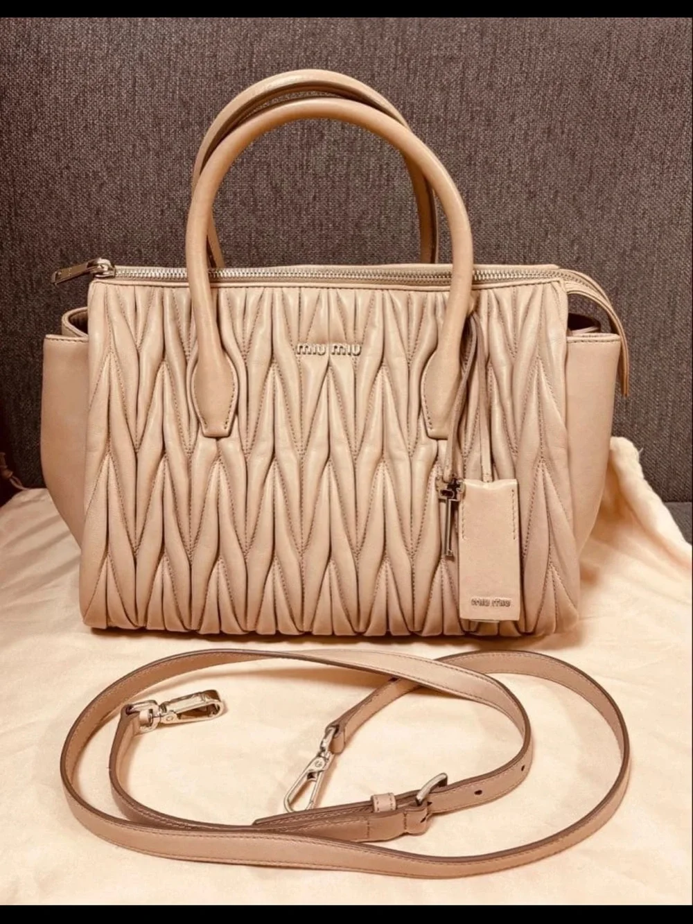 Miu Miu Beige Matelassé Satchel with Detachable Strap